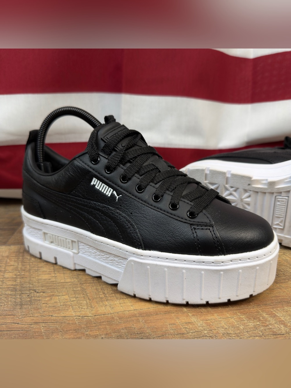 PUMA Mayze Stack L Sneakers Black White Platform Shoes Women's Size 7.5